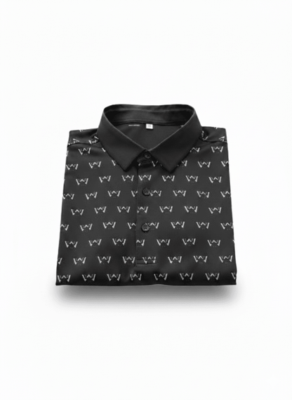 Wedge and Wood OG black golf polo shirt front view white background